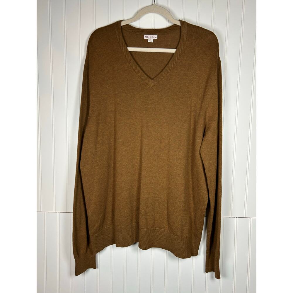 Mens  wool /Cotton blend v neck pullover knit sweater Sz XL Brown office ￼